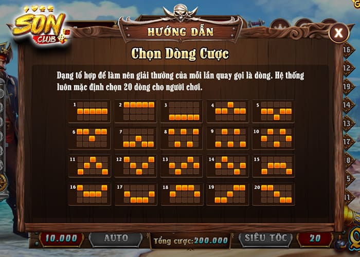 20 dòng thưởng trong Hải Tặc Sonclub