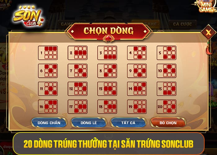 20 dòng trúng thưởng trong Săn Trứng Sonclub