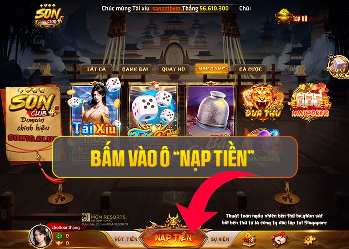 Bấm vào ô Nạp Tiền