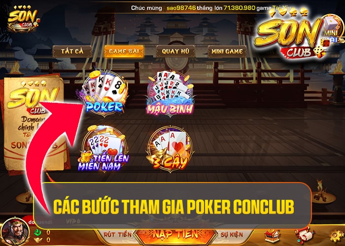 Các bước tham gia Poker Sonclub