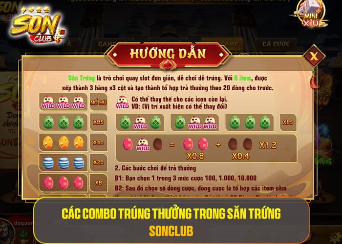 Các combo trúng thưởng trong Săn Trứng Sonclub