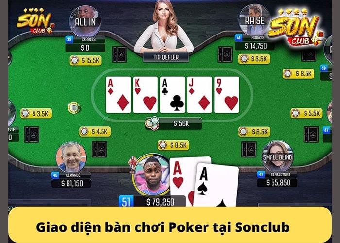 Giao diện bàn cược Poker Sonclub