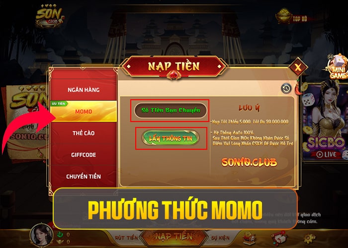 Phương thức nạp tiền Momo