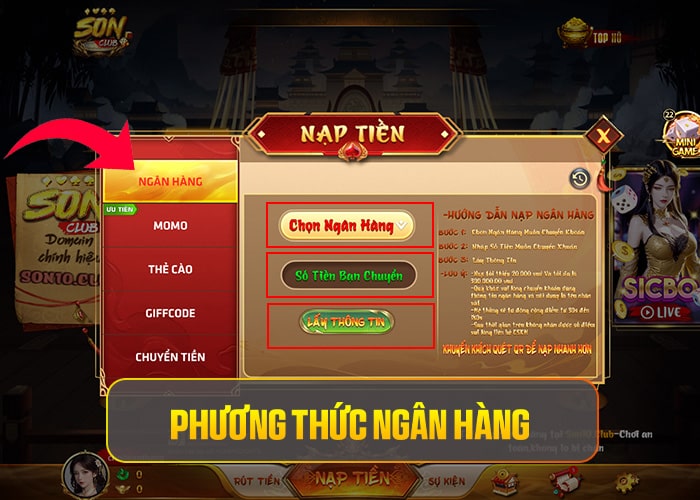 Phương thức nạp tiền Ngân Hàng